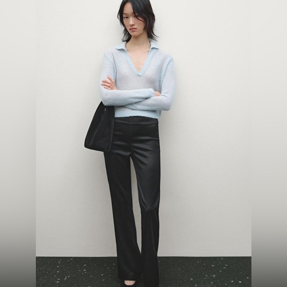 🔥Cach’e, Black SATIN FLARED TROUSERS w/VENTS, Excellent Condition, Size 10 Long - Picture 5 of 13